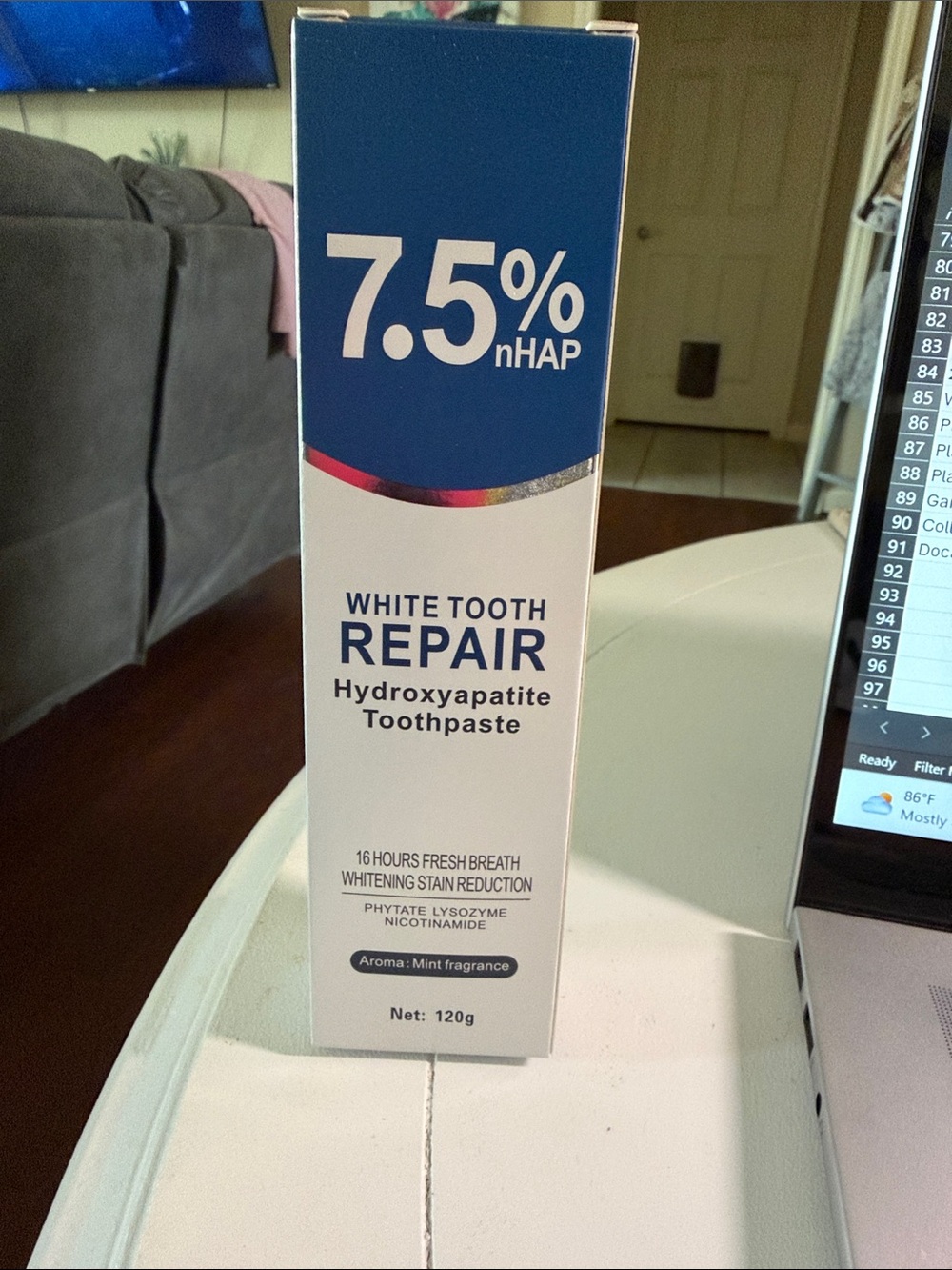 White Tooth Repair Hydroxyapatite Toothpaste 7.5% nHAP - White/Blue